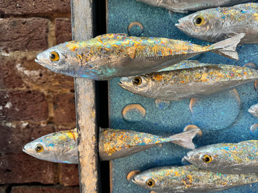 PEARLESCENT MACKEREL FISH SHOAL WALL PANEL BY DANIEL LAURENCE