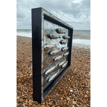 VINTAGE MIRRORED FISH SHOAL PANEL BY DANIEL LAURENCE