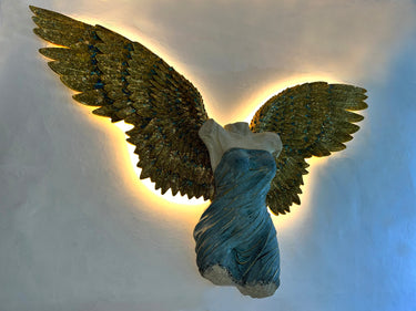 ILLUMINATED GOLD WINGED ANGEL WALL STATUE